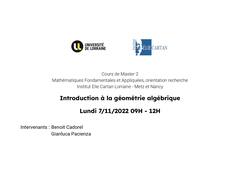 Introduction à la géométrie algébrique -07-11-2022