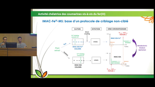 Conseil de pôle A2F, flash talk, Alexandre Olry (LAE) et Cédric Paris (LIBIO) - Compréhension du rôle des coumarines dans l’homéostasie du fer par les plantes : biosynthèse et propriétés chélatrices du fer (III)