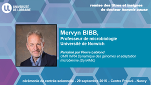 Remise des insignes et titres de docteur honoris causa à Mervyn Bibbs, professeur à l'Université de Norwich (Angleterre)