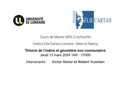 théorie de lʼindice et géométrie non commutative -13-03-2024 - 14H