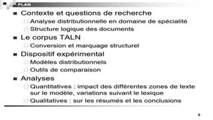 Impact de la structure logique des documents sur les modèles distributionnels : expérimentations sur le corpus TALN
