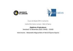 Algebres d operateurs - 15-12-2023 - 10H