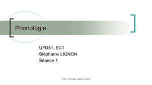 L3 SDL EAM - Phonologie (S. Lignon) - Séance 1